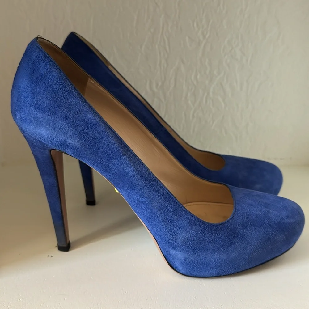 PRADA Cobalt Suede Platform Pumps